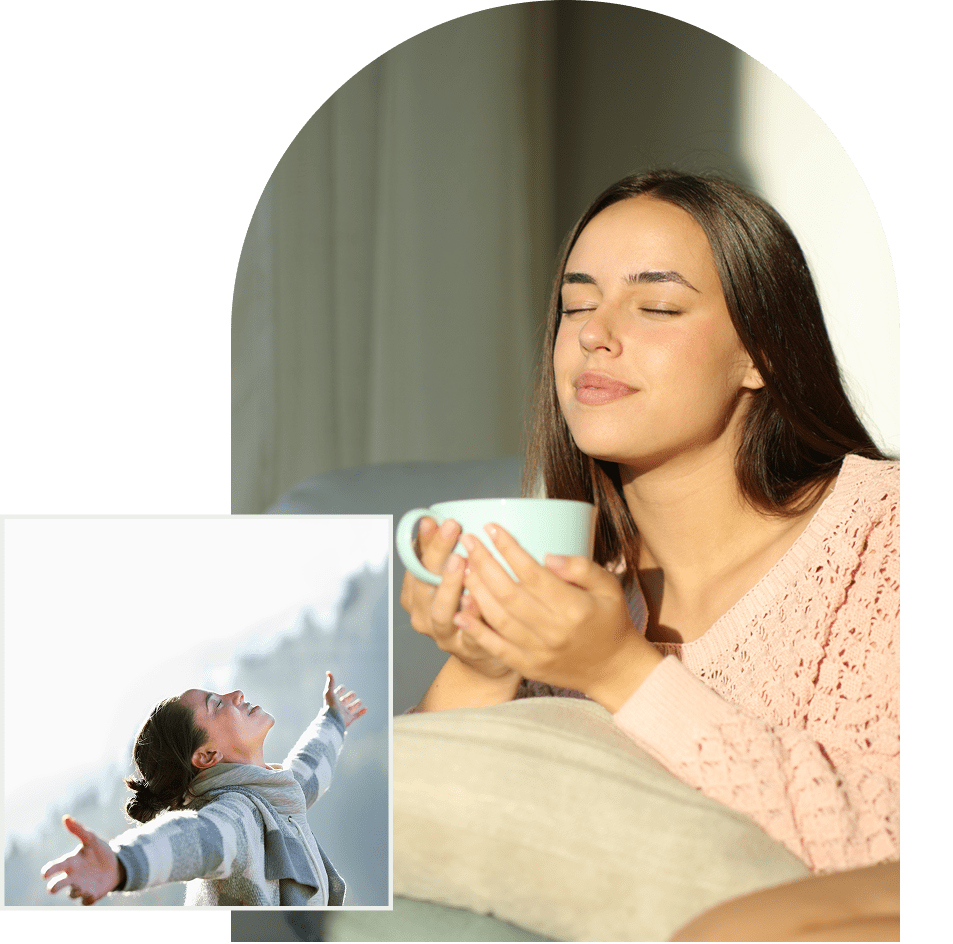 Relaxed woman with cup indoors