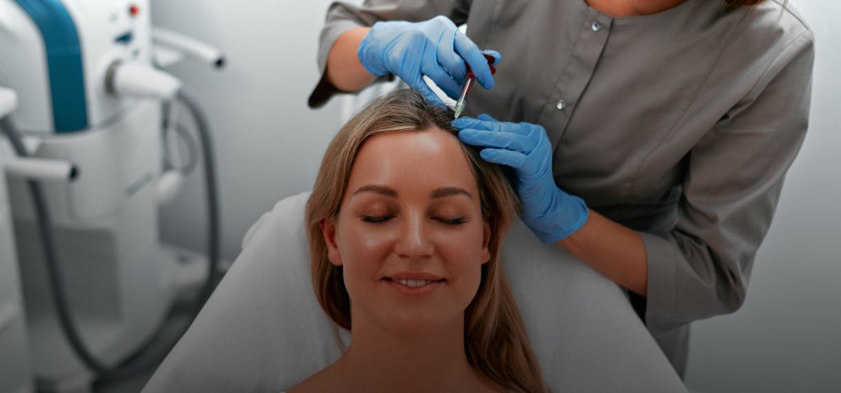 Professional administering forehead cosmetic procedure